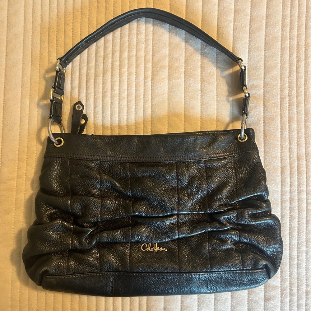 Cole Haan Black Leather Boho Shoulder Bag Purse - Picture 6 of 6